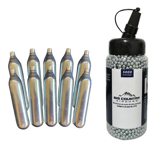 Kit Paquete 10 Tanques Co2 12g Y 5000 Bbs 4.5 Acero Pistolas