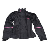 Conjunto  Capa De  Chuva Nylon Feminino Confort Preto E Rosa