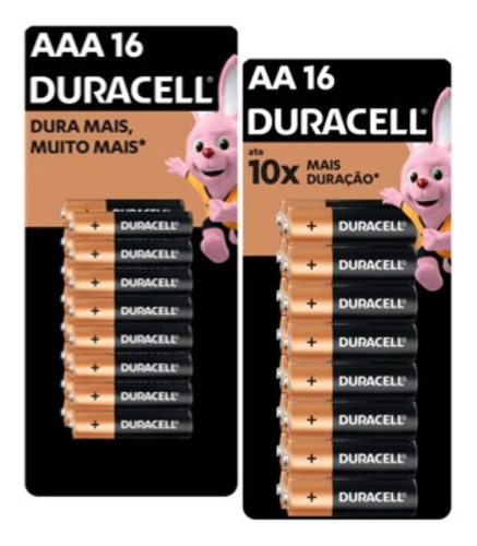 Kit Pilha Alcalina Aa Com 16un E Aaa Com 16un - Duracell