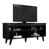 Mueble Tv  4 Estantes, Organizador Cable, Madera, Negro