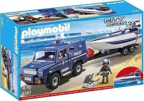 Playmobil 5187 Patrulla Con Bote Lancha Motor Y Remolque