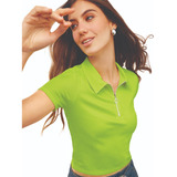 Blusa Dama Casual Rib Manga Corta Verde Neon 481-18 