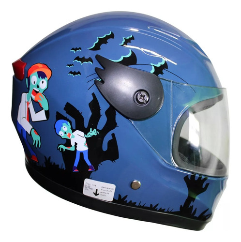 Casco Infantil Azul Con Luz Trasera Brillante Zombie