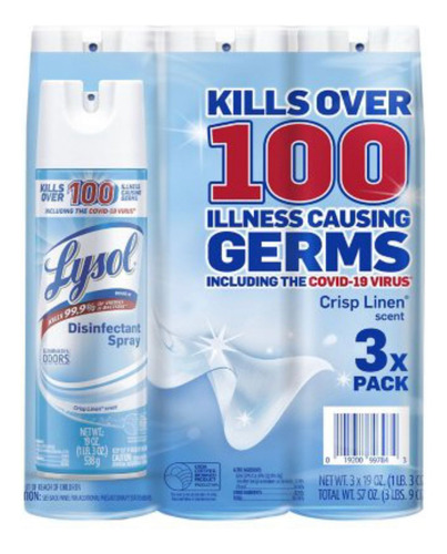 Lysol Disinfectant Spray, Crisp Linen Scent 538 G C/u (3 Pz)