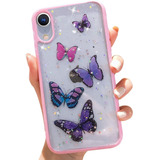 Funda Para iPhone XR, Transparente/mariposa/glitter/rosa