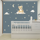 Adesivo Decorativo Leão Safari Zoo Baby Nuvens Estrelas 