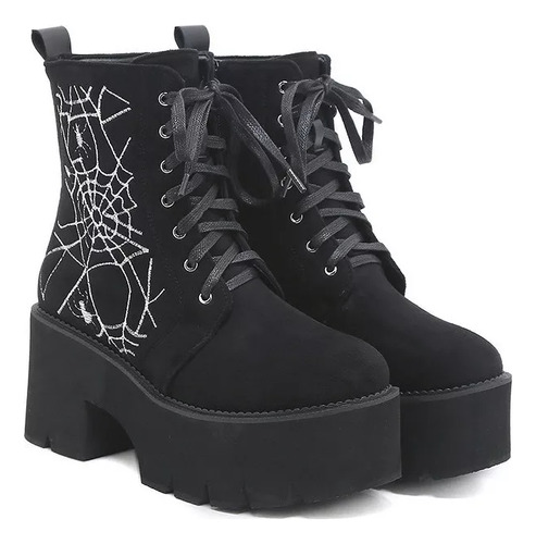 Botas Goticas Punk Bordadas De Suela Gruesa Para Mujer