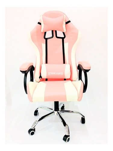 Silla De Escritorio Ideon Extreme Hunter Pro Gamer Ergonómica  Rosa Y Blanca Con Tapizado De Cuero Sintético