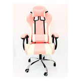 Silla De Escritorio Ideon Extreme Hunter Pro Gamer Ergonómica  Rosa Y Blanca Con Tapizado De Cuero Sintético