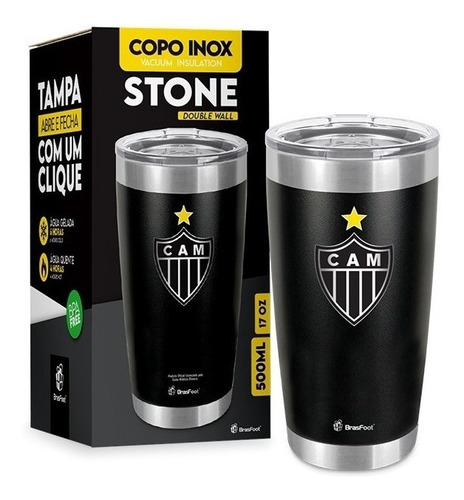 Copo Térmico Stone Atlético-mg Com Tampa Oficial Licenciado