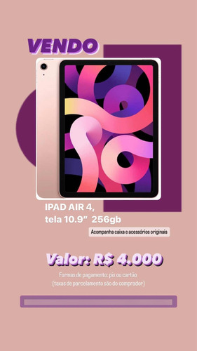 iPad Air 4a Geração, 256gb, Tela 109