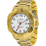 Relógio Lince Masculino Dourado Grande Fundo Branco Original