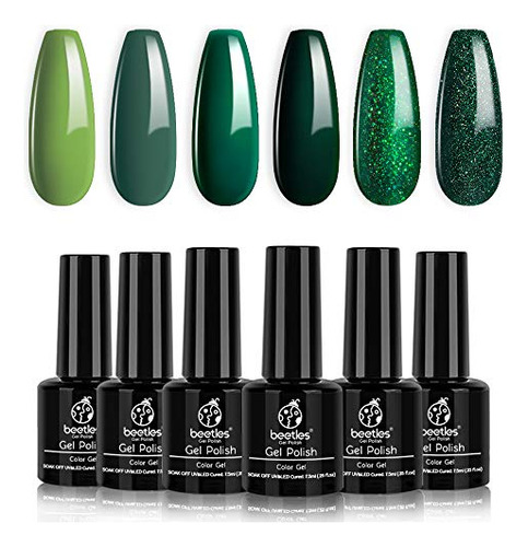 Kit De Esmaltes En Gel Para Uñas 6 Tonos De Verde Y Glitter