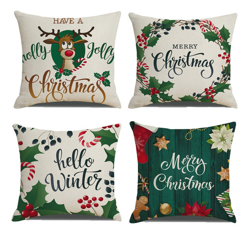 Decoración Navideña Funda De Almohada Papá Noel 4pieza (s)