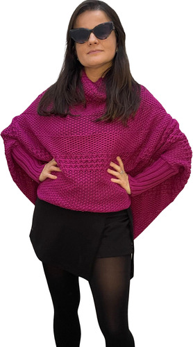 Blusa Poncho Feminina Tricô Candy Color Blogueira  Papilloo