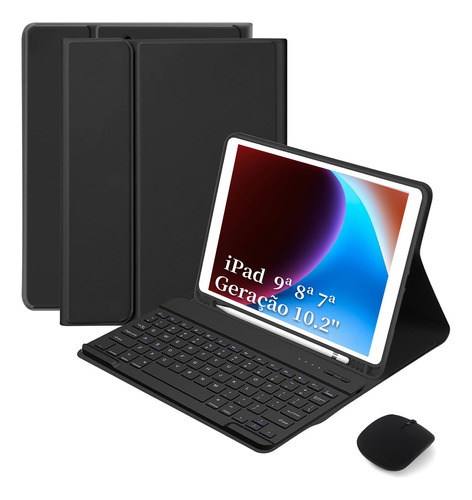 Capa Tablet+teclado+mouse Para iPad 10.2'' 9ª 8ª 7ª Geração