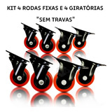 Kit 8 Rodas Rodinhas Giratórias Borracha 4s/ Freio Peso 800k