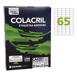 Etiqueta Adesiva A4 21,2x38,1 C/100 Fls X65 Ca4351 Colacril