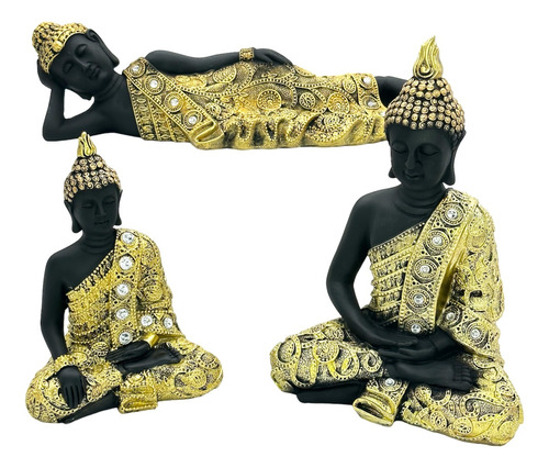 Kit 3 Estátua Buda Sidarta Tailandês Trio Meditação Nirvana