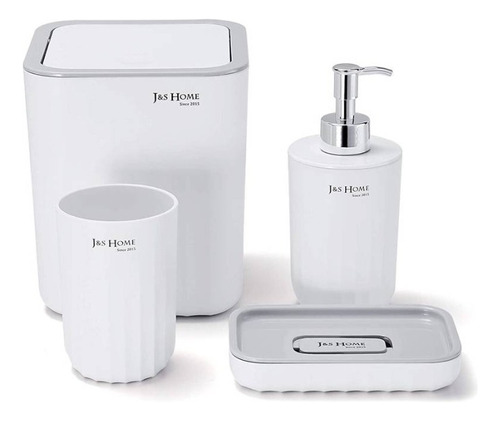 Set Baño Vaso Cepillo Dispenser Jabon Cesto Basura Jabonera Color Blanco