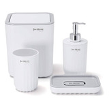 Set Baño Vaso Cepillo Dispenser Jabon Cesto Basura Jabonera Color Blanco