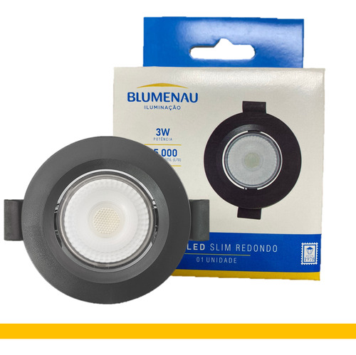 Kit 10 Spot Led Preto Redondo Embutir 3w Branco Quente 3000k