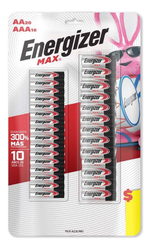 Pila Alcalina Energizer Max 20 Pzas Aa Y 16 Pzas Aaa