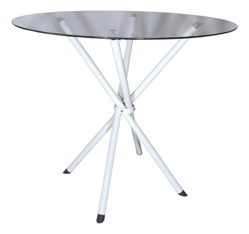 Mesa Redonda Vidro Jantar 70cm Base Italy Apoio Metal Aço