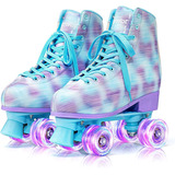 Patines Para Niñas De Piel Sintética Azul-purpura Talla 7