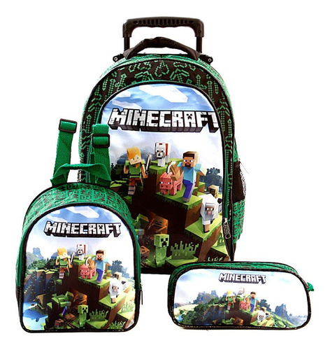 Kit Mochila Infantil Minecraft Com Rodinha