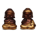 Kit 2 Buda Hindu Tibetano Tailandês Em Cerâmica Dourado 17cm