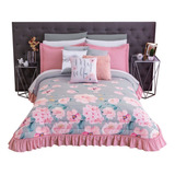 Colcha King Size Rosa Azul Flores Jully Suavitec Concord Nombre Del Diseño Jully Color Rosa