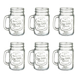 Set 6 Tarros Frasco Mason Jar Vintage Vidrio Labrado 480 Ml