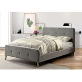 Cama Minimalista Barney, Cama Gris Tapizada Tamaño Queen