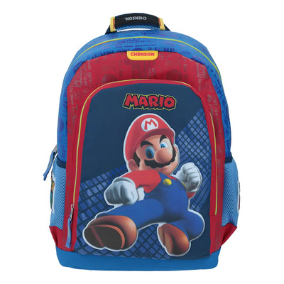 Mochila Super Mario Bros Mario Estampado Azul Primaria Chenson Color Rojo