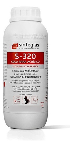 Cola Líquido Sinteglas Cola Acrilico E Policarbonato Ultra-sinteglas S-320 1 Litro