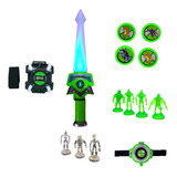 Kit Relógio Ben 10 Omnitrix + Espada E Lançador Luz E Som