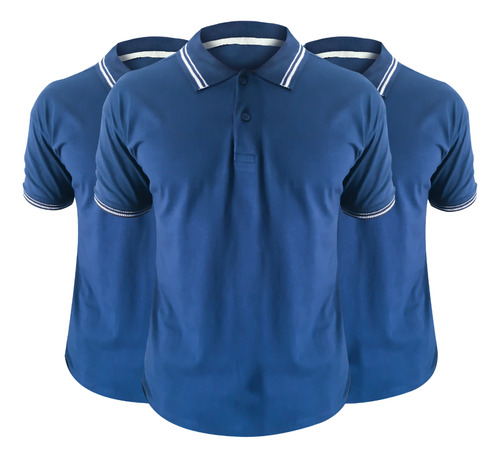  Kit 6 Camisas Polo Azul Masculina Peruana Linha Premium