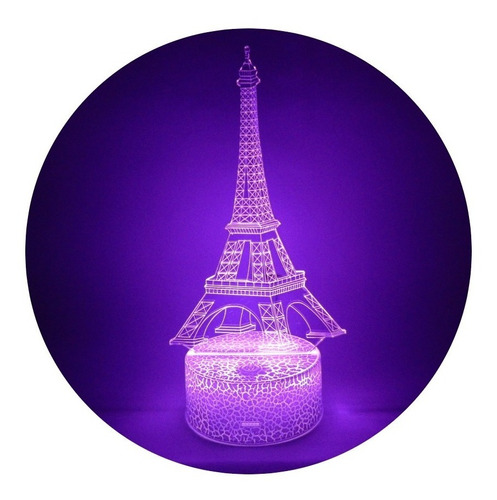 Lámpara Ilusion 3d De Torre Eiffel Base Agrietada