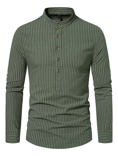 Camisa A Rayas De Cuello Vertical Japonesa For Men