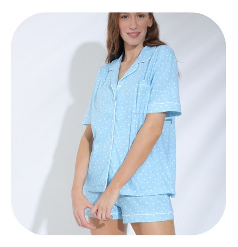 Pijama Corto Camisero Con Botones Mujer