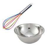 Set Reposteria Bowl De Acero Inox + Batidor Silicona Cocina