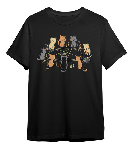 Camiseta Basica Cat Ritual Invocat Cartoon Unissex 