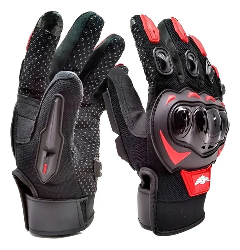 Guantes Para Motociclista Negro Rojo Protecciones Touch