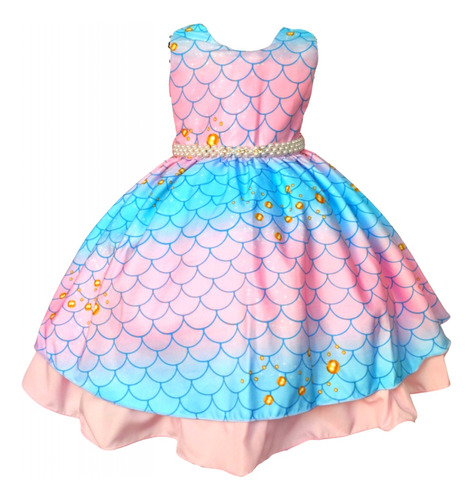 Vestido Infantil Pequena Sereia Ariel Temático Festa Luxo