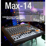 Consola Mixer Potenciada Moon Max14 14 Canales Usb 800w