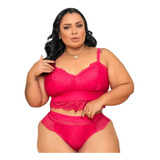 Plus Size Conjunto Lingerie Cropped Sensual Detalhe Renda