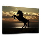 Quadro Decorativo Tela Sala Quarto Cavalo Negro Pôr Do Sol Cor Preto Cor Da Armação Borda Infinita