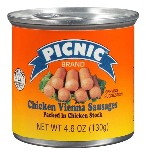 1 Lata Salchichas Picnic De Pollo  Vienna De 130g Importado 