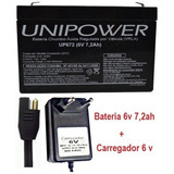 Kit Bateria 6v 7,2ah + Carregador ( 5 Kits )
